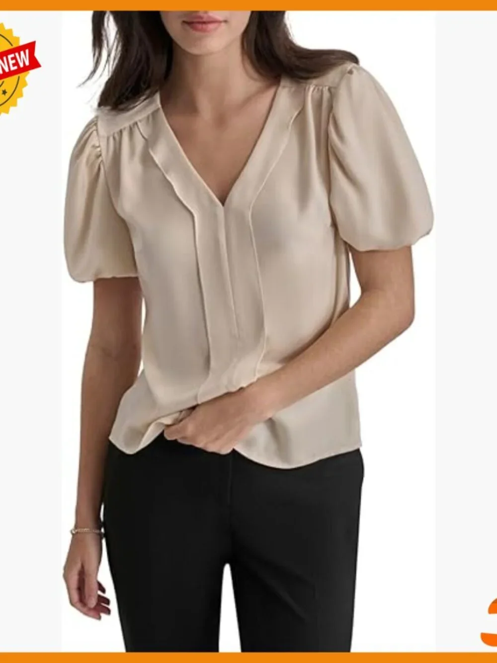 Short Sleeve V-Neck Pleated Puff Sleeve Blouse for Work